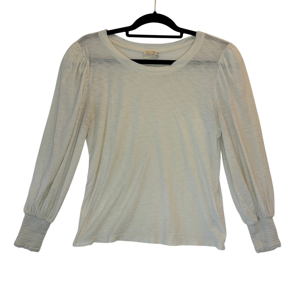 Nation LTD Cream Slub Long Sleeve with Puff Shoulders